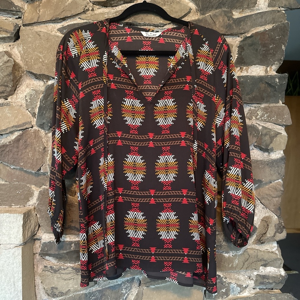 Black and multi-coloured Aztec print western blouse